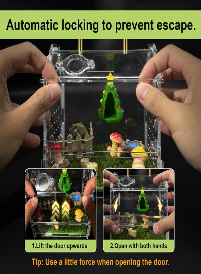 Julang Jumping Spider Enclosure, 5.9" X 4.7" X 5.5" Acrylic Spider Habitat, Front Opening Reptile Terrarium with Matrix Ventilation Holes & Feeding Holes, for Hermit Crab Tarantula Mantises Beetles - Image 5